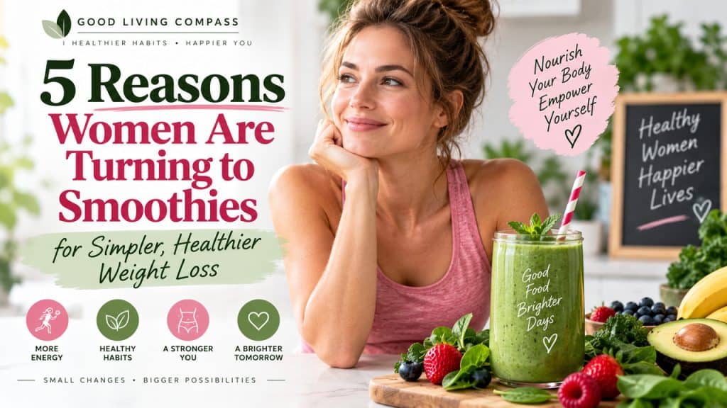 Get Enough Sleep: Better Sleep, Healthier Choices 3 Good Living Compass graphic showing a woman and Smootie Diet For Weight Loss
